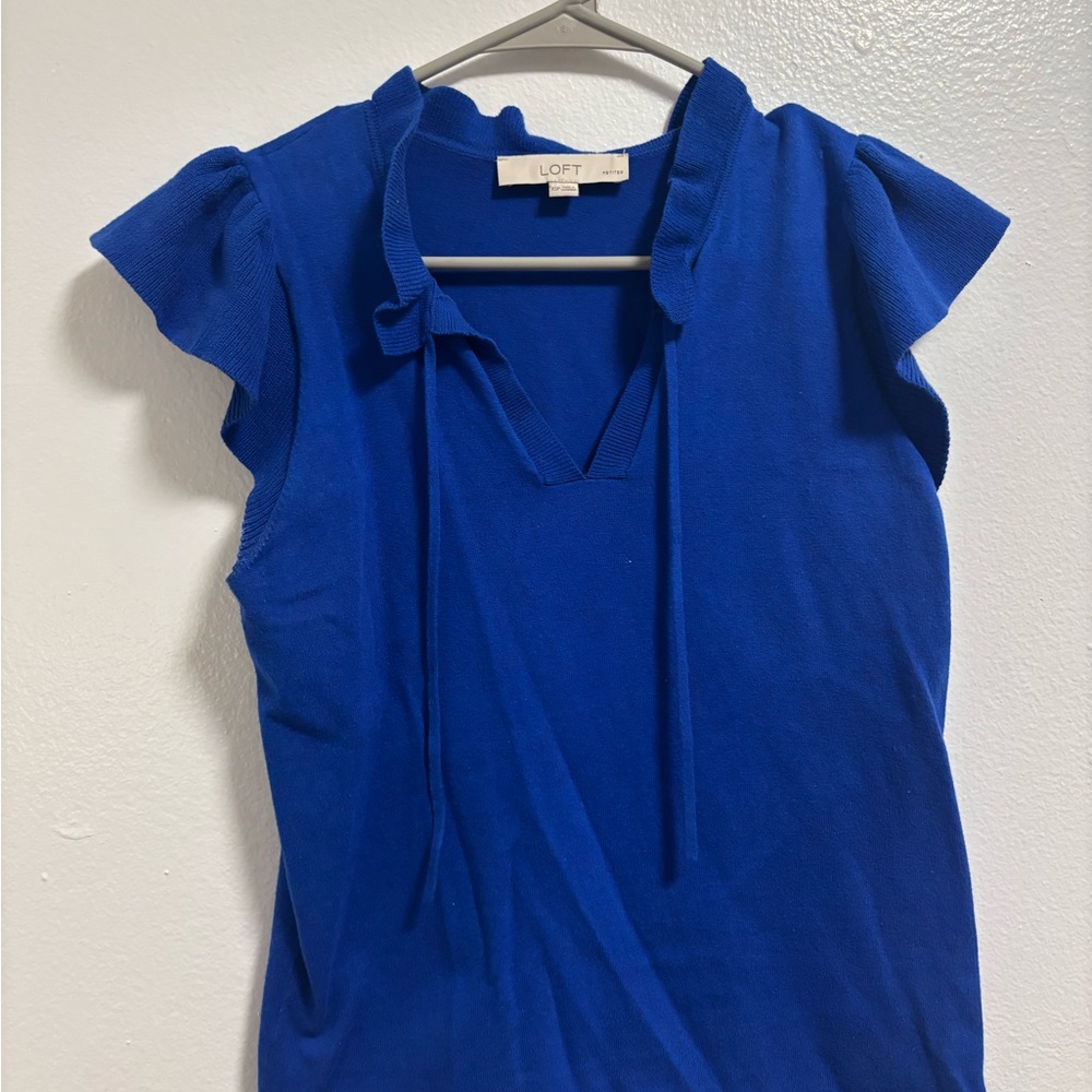 LOFT Vibrant Blue Flutter Sleeve Blouse
